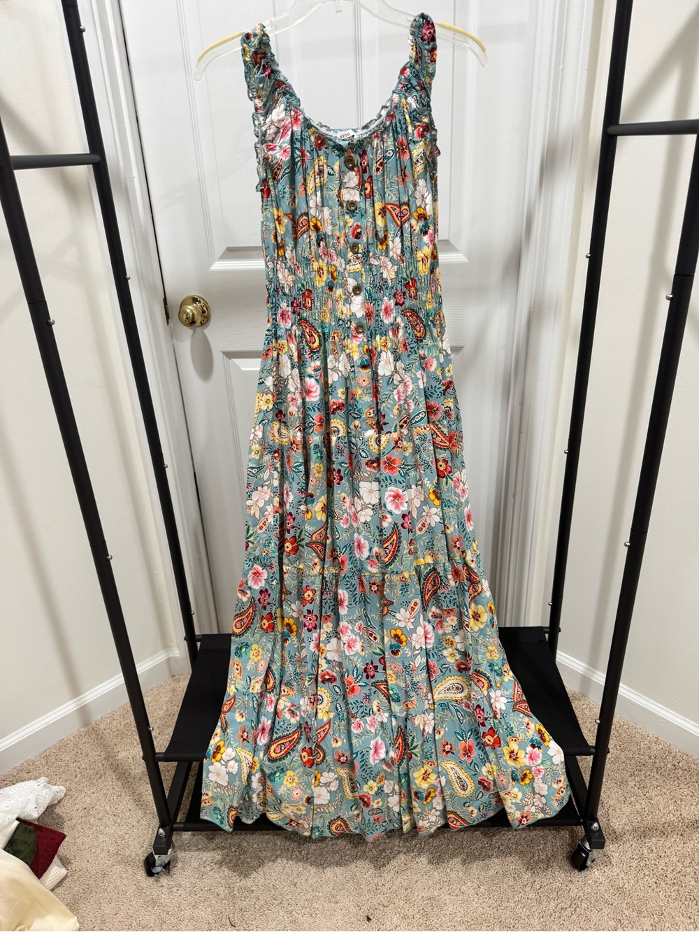 Amazon Floral Paisley Maxi Dress in Teal with Multi-Color Print
